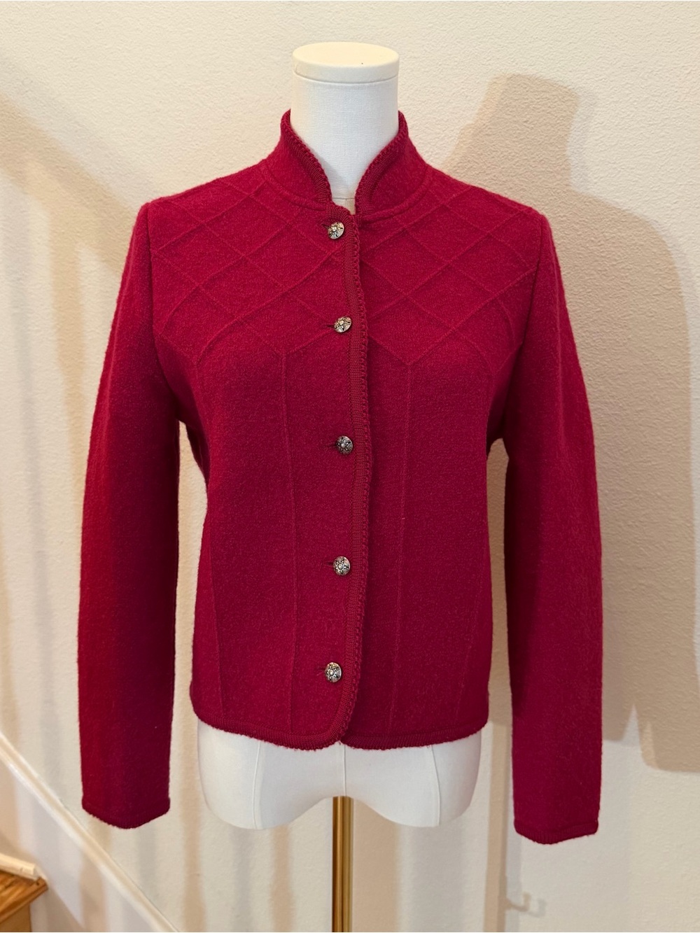 The Eagle's Eye Cranberry Wool Knit Vintage Coat